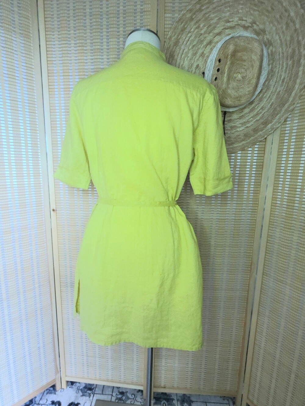 Chartreuse Green Button-down Tie-waist tunic style shirt / shirtdress size S/M - Picture 4 of 9